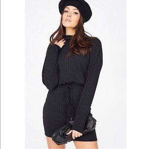 Privy Black Ribbed Turtleneck Long Sleeve Dress